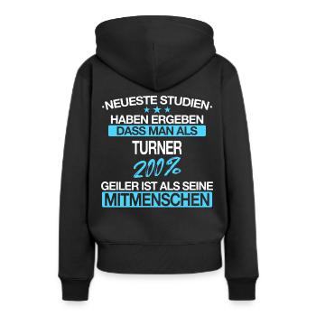 Turnen Turner Bodenturnen Geräteturnen Spruch - Frauen Premium Bio Hoodie - Schwarz - Hinten - Julia (174cm)