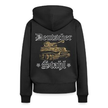 Panzer Tiger Kampfpanzer Weltkrieg Spruch - Frauen Premium Bio Hoodie - Schwarz - Hinten - Julia (174cm)