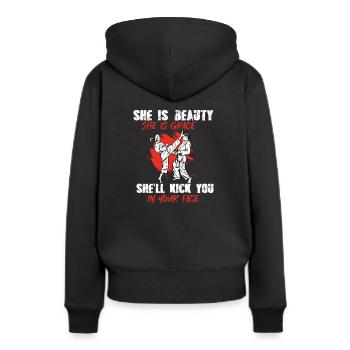 She Is Beauty She Is Grace She Will Kick You In - Frauen Premium Bio Hoodie - Schwarz - Hinten - Julia (174cm)