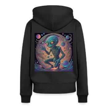 Der faszinierende Alien im bunten Kosmos - Frauen Premium Bio Hoodie - Schwarz - Hinten - Julia (174cm)