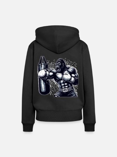 Boxender Gorilla - Frauen Premium Bio Hoodie - Schwarz