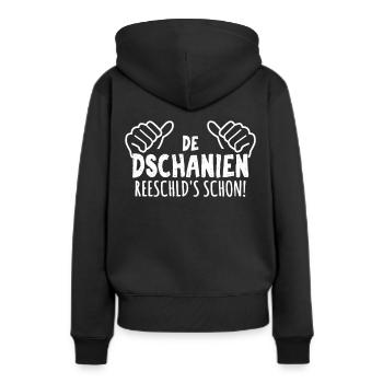 Janine macht das schon auf sächsisch Sachsen Ossi - Frauen Premium Bio Hoodie - Schwarz - Hinten - Julia (174cm)