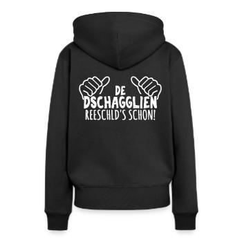 Jacqueline macht das schon auf sächsisch Sachsen - Frauen Premium Bio Hoodie - Schwarz - Hinten - Julia (174cm)