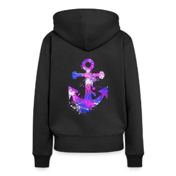 Anker - Frauen Premium Bio Hoodie - Schwarz - Hinten - Julia (174cm)