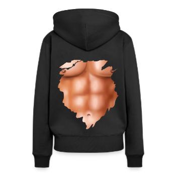 Aufriss (Six-Pack-Edition) - Frauen Premium Bio Hoodie - Schwarz - Hinten - Julia (174cm)