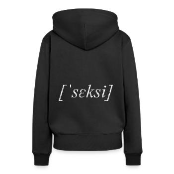 seksi - sexy - Frauen Premium Bio Hoodie - Schwarz - Hinten - Julia (174cm)