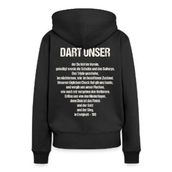 Lustiges Dart unser Darts Fan Outfit Vater Gebet - Frauen Premium Bio Hoodie - Schwarz - Hinten - Julia (174cm)