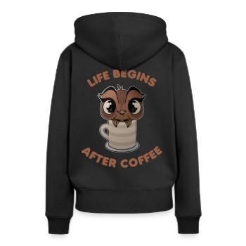 Hibou de café de nuit dans un gobelet - Sweat à capuche Premium bio Femme - noir - Dos - Julia (174cm)