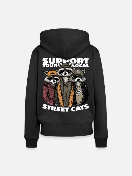 Support Your Local Street Cats Waschbär Opossum - Frauen Premium Bio Hoodie - Schwarz