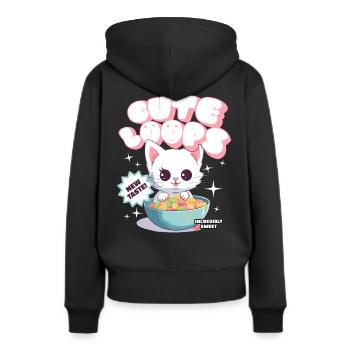 Cute Loops Kawaii Katze Cornflakes Müsli - Frauen Premium Bio Hoodie - Schwarz - Hinten - Julia (174cm)