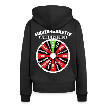 Finger-Roulette Augen zu und durch Mallorca JGA - Frauen Premium Bio Hoodie - Schwarz - Hinten - Julia (174cm)