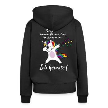 Einhorn fresst Sternenstaub Ich heirate JGA - Frauen Premium Bio Hoodie - Schwarz - Hinten - Julia (174cm)