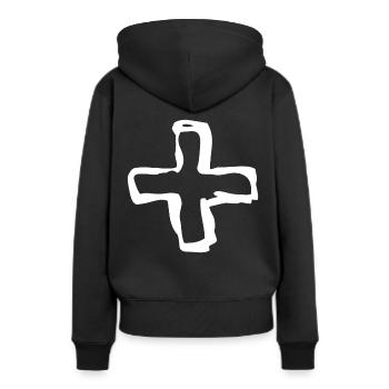 Plus Mathe Bindestrich - Frauen Premium Bio Hoodie - Schwarz - Hinten - Julia (174cm)