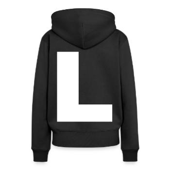 Lettre Initiales L - Sweat à capuche Premium bio Femme - noir - Dos - Julia (174cm)