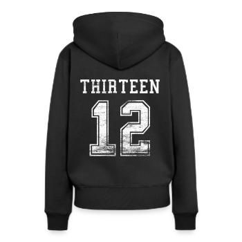 Football 12 treize - Sweat à capuche Premium bio Femme - noir - Dos - Julia (174cm)