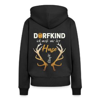 Dorfkind - Frauen Premium Bio Hoodie - Schwarz - Hinten - Julia (174cm)