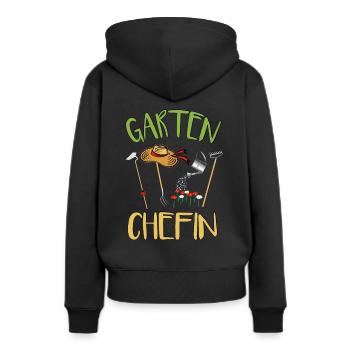 Jardin patronne - Sweat à capuche Premium bio Femme - noir - Dos - Julia (174cm)