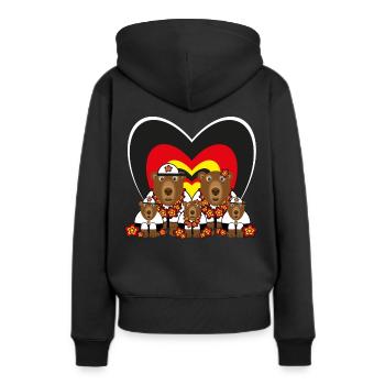 Bärenfamilie mit Deutschlandfahnen Herz. - Frauen Premium Bio Hoodie - Schwarz - Hinten - Julia (174cm)