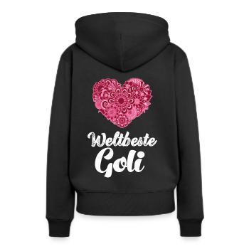 Weltbeste Goli fragen Patentante Österreich - Frauen Premium Bio Hoodie - Schwarz - Hinten - Julia (174cm)