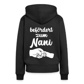 Befördert zum Nani Oma Schweiz Schweizerdeutsch - Frauen Premium Bio Hoodie - Schwarz - Hinten - Julia (174cm)