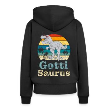 Gotti Saurus Gotti Schweiz Patentante - Frauen Premium Bio Hoodie - Schwarz - Hinten - Julia (174cm)