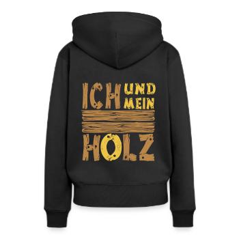 Ich und mein Holz - Frauen Premium Bio Hoodie - Schwarz - Hinten - Julia (174cm)