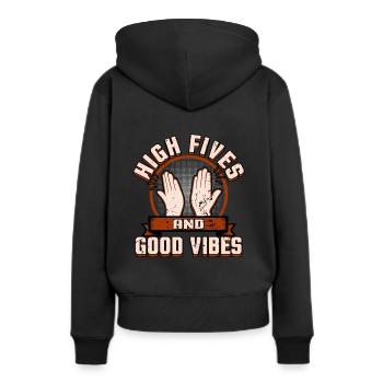 High Five - Frauen Premium Bio Hoodie - Schwarz - Hinten - Julia (174cm)