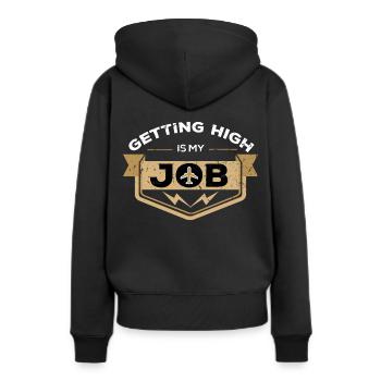Pilot - high werden ist mein job - Frauen Premium Bio Hoodie - Schwarz - Hinten - Julia (174cm)