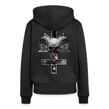 Croix inversée avec pentagramme et crâne - Sweat à capuche Premium bio Femme - noir - Dos - Julia (174cm)