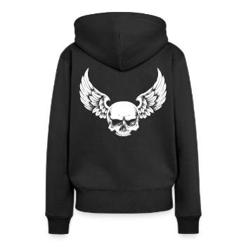 Totenkopf - Frauen Premium Bio Hoodie - Schwarz - Hinten - Julia (174cm)