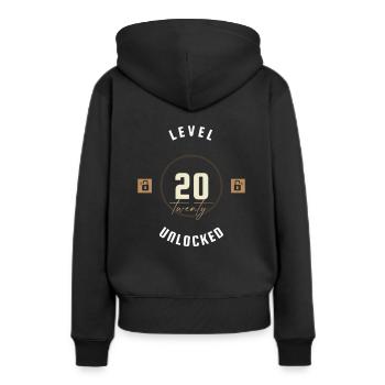 20. Geburtstag Level twenty unlocked, Geschenk - Frauen Premium Bio Hoodie - Schwarz - Hinten - Julia (174cm)