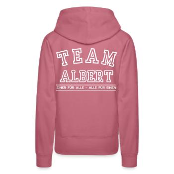 Team Albert Familie Nachname Einer für Alle - Frauen Premium Bio Hoodie - Malve - Hinten - Isabella (175cm)