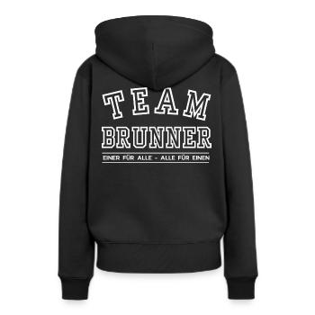 Team Brunner Familie Nachname Einer für Alle - Frauen Premium Bio Hoodie - Schwarz - Hinten - Julia (174cm)
