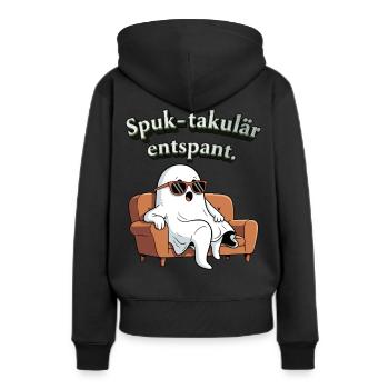 Spuk-takulär entspannt - Frauen Premium Bio Hoodie - Schwarz - Hinten - Julia (174cm)