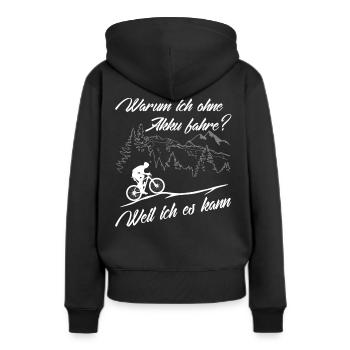 MTB - ohne Akku - weil ich es kann - Frauen Premium Bio Hoodie - Schwarz - Hinten - Julia (174cm)