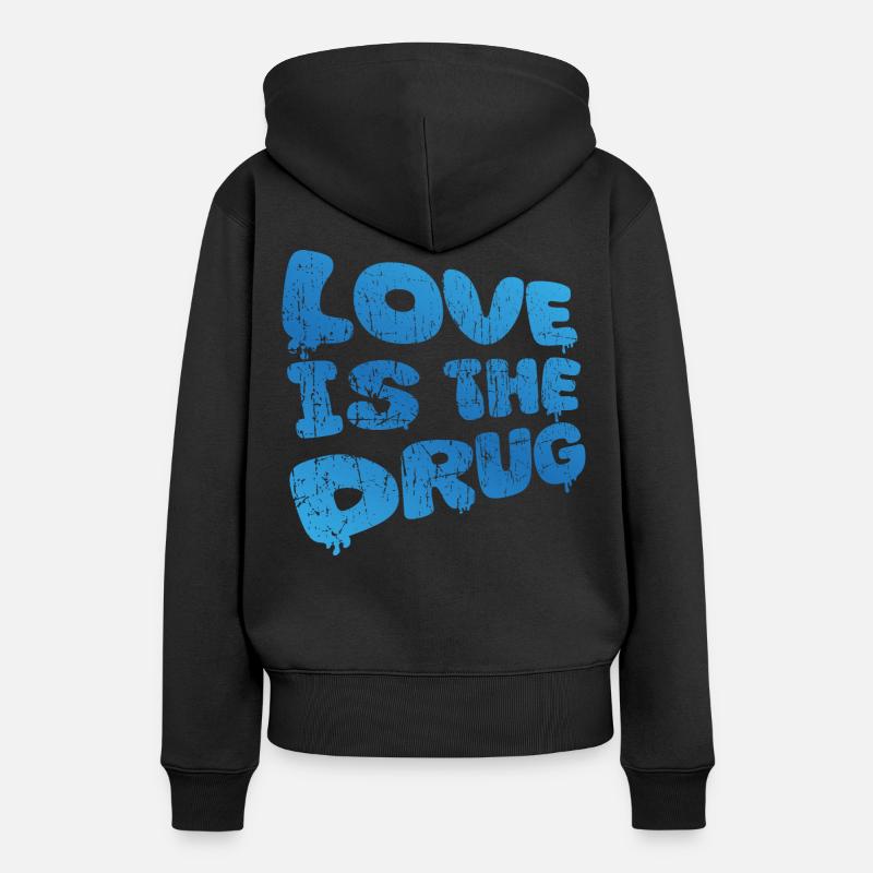L'amore è la droga (Blue Scratched Edition) - Felpa con cappuccio ecologica premium da donna - nero