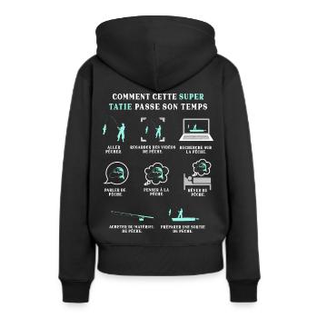 Tatie Pêcheuse Pêche Humour Peche - Sweat à capuche Premium bio Femme - noir - Dos - Julia (174cm)