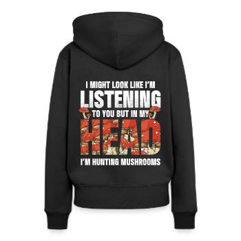Mushroom Hunting - Frauen Premium Bio Hoodie - Schwarz - Hinten - Julia (174cm)