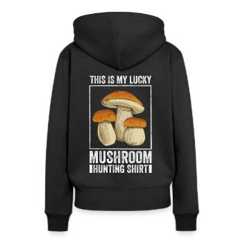 Mushroom Hunting - Frauen Premium Bio Hoodie - Schwarz - Hinten - Julia (174cm)