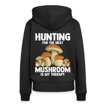 Mushroom Hunting - Frauen Premium Bio Hoodie - Schwarz - Hinten - Julia (174cm)
