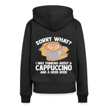 Cappuccino et un bon livre - Sweat à capuche Premium bio Femme - noir - Dos - Julia (174cm)