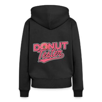 Donut Tester - Frauen Premium Bio Hoodie - Schwarz - Hinten - Julia (174cm)