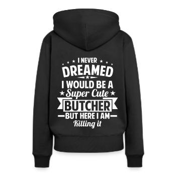 Metzger - Frauen Premium Bio Hoodie - Schwarz - Hinten - Julia (174cm)