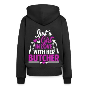 Metzger - Frauen Premium Bio Hoodie - Schwarz - Hinten - Julia (174cm)