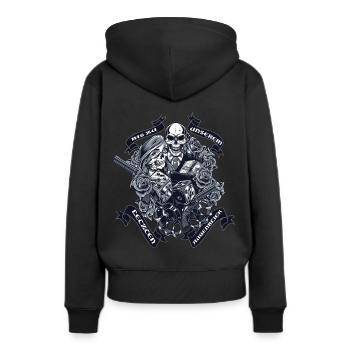 Look partenaire Jusqu’à notre dernier moment - Sweat à capuche Premium bio Femme - noir - Dos - Julia (174cm)