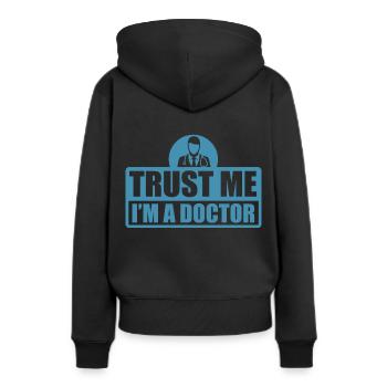 Doktor - Frauen Premium Bio Hoodie - Schwarz - Hinten - Julia (174cm)
