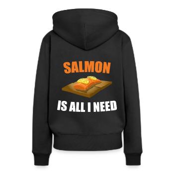 Lachs - Frauen Premium Bio Hoodie - Schwarz - Hinten - Julia (174cm)