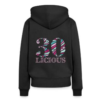 30ème anniversaire - Sweat à capuche Premium bio Femme - noir - Dos - Julia (174cm)