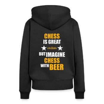 Schach Bier - Frauen Premium Bio Hoodie - Schwarz - Hinten - Julia (174cm)