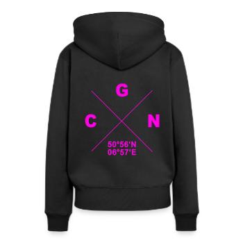CGN domicile ville coordonnées cadeau cathédrale ville - Sweat à capuche Premium bio Femme - noir - Dos - Julia (174cm)